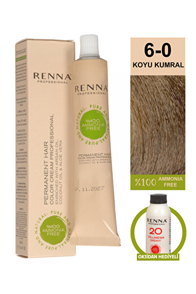 Renna Bitkisel Saç Boyası 6-0 Koyu Kumral 60 Ml - Oksidan Hediyeli (%100 Amon...
