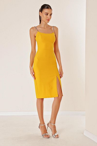 By Saygı Chain Strap Front Slit Dress