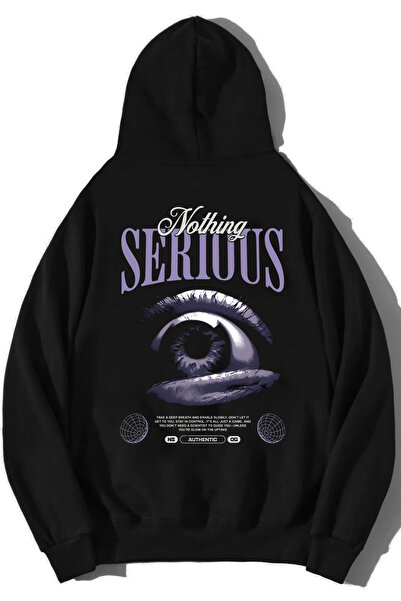 DEEPSENCE Unisex Siyah Kapüşonlu Sweatshirt NOTHING Baskılı