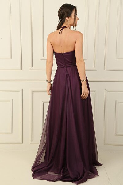 By Saygı Βραδινό φόρεμα από τούλι με μακριά ντραπέ και πέτρα