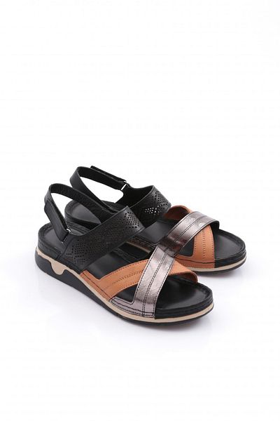 DGN Sandale de damă din piele naturală, bronzat, negru - 2322752103243