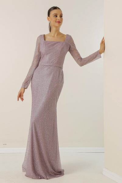 By Saygı Croială largă - Rochie lungă cu guler pătrat cu detaliu de piatră