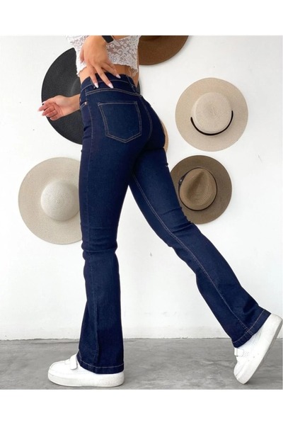 SANTA BELLA Lina sötétkék kiszélesedő lábszár Jean Flare női Colorfast Power Lycra összegyűjtő farmernadrág