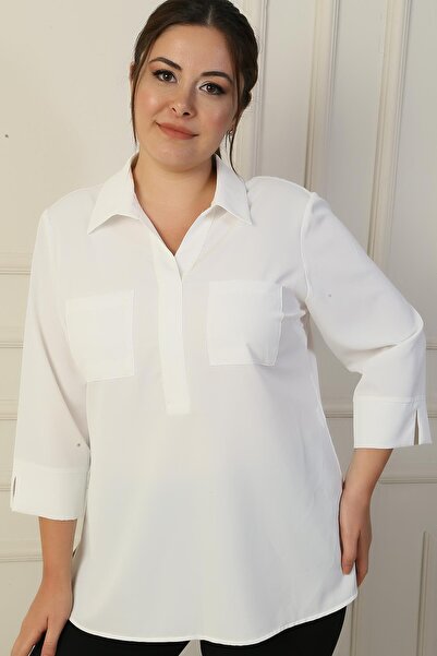 By Saygı بلوزة بجيب وياقة بولو وأكمام ربع - B.B.