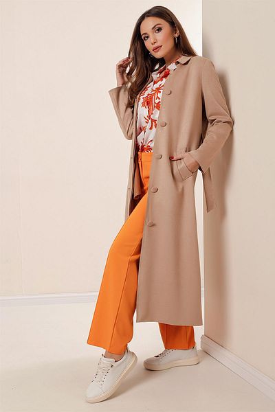 By Saygı Lycra-Wildledermantel mit Seitentaschen und Gürtel an der Taille