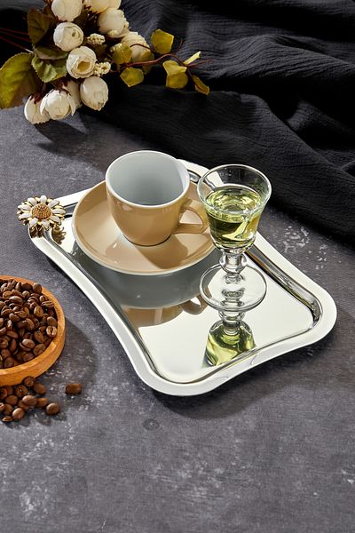 Milenay Elegante Series, Bella Flora Handle Patterned Chrome Presentation Promise Engagement Tray, 25X15Cm, Single Piece
