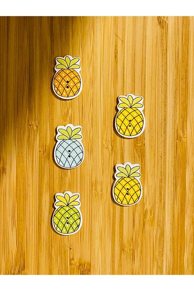 Kartopu Decorative Painted Wooden Pineapple Shaped Ornamental Button 30 X 20 Mm. Pack of 5. Mix. V3.