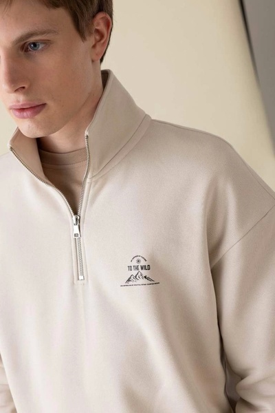 DeFacto C6132 Comfort Regular Fit Άνετο Φούτερ με στάμπα με όρθιο γιακά