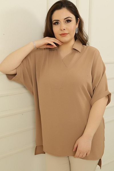 By Saygı Μπλούζα με διπλό στήθος Polo με κοντό μανίκι Ayrobin Plus Size