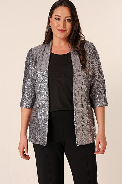 By Saygı Shawl Collar Inside Lined Plus Size Sequin Jacket