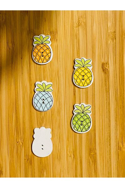 Kartopu Decorative Painted Wooden Pineapple Shaped Ornamental Button 30 X 20 Mm. Pack of 5. Mix. V2.