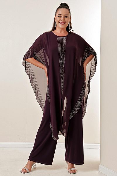 By Saygı Chiffon Lycra B.B. with Stone Bead Detail on Top Overalls