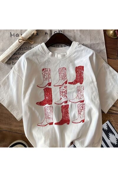 Arslan tekstil Kovboy çizmeli baskılı tişört rahat kalıp