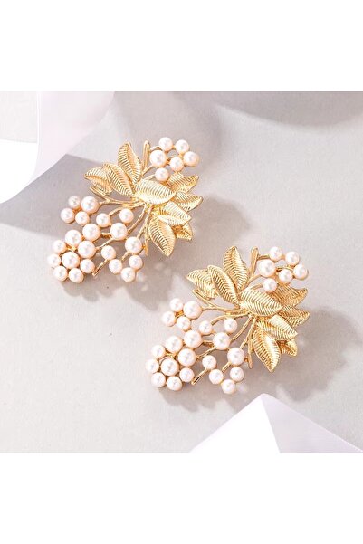 begüm jewelery İNCİ TAŞLARLA SÜSLENMİŞ ÜZÜN SALKIMI TASARIM KÜPE