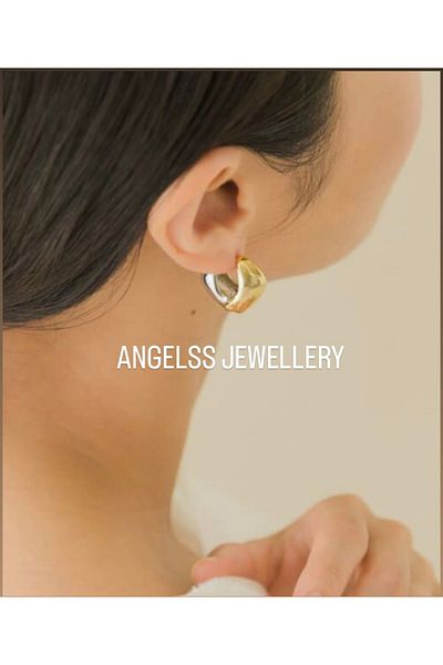ANGELSS JEWELLERY Gold Silver Double Color Curved Hoop Earrings (Double Color Curved Hoop Earrings)