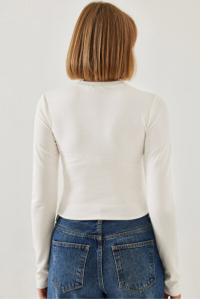 Bianco Lucci Kadın Düğme Desenli Asimetrik Kesim Bluz 60351209