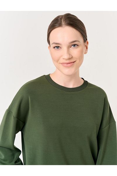 Jimmy Key Khaki Crew Neck hosszú ujjú Oversize pulóver