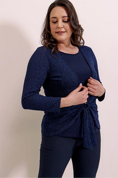 By Saygı Front Buckle Detailed Glitter Plus Size Blouse