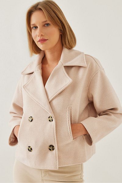Bianco Lucci Women's Short Double Breasted Collar Jacket 60351207