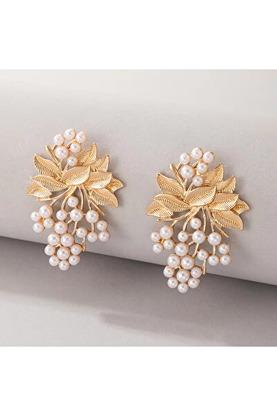 begüm jewelery İNCİ TAŞLARLA SÜSLENMİŞ ÜZÜN SALKIMI TASARIM KÜPE