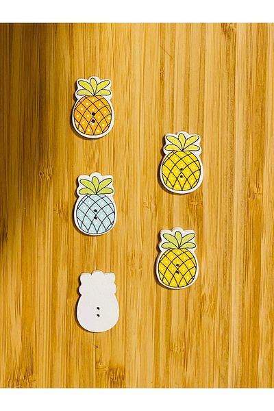 Kartopu Decorative Painted Wooden Pineapple Shaped Ornamental Button 30 X 20 Mm. Pack of 5. Mix. V3.