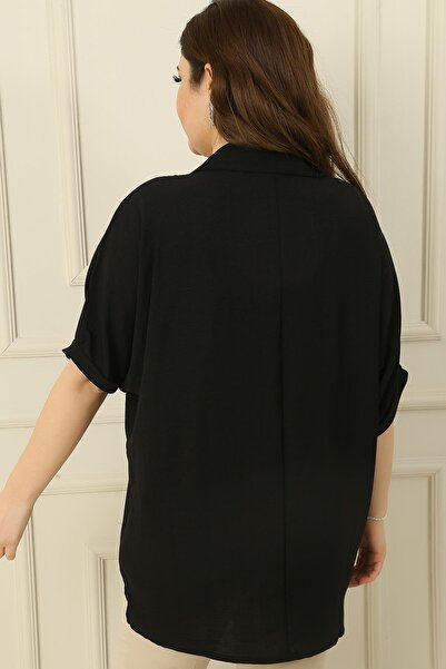 By Saygı Blúzka Ayrobin Plus veľkosti s dvojitým polokrkom s krátkym rukávom