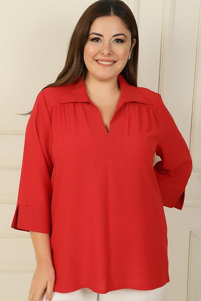 By Saygı طوق بولو وأكمام ربع B.B.بلوزة