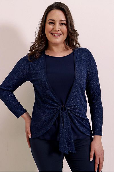 By Saygı Front Buckle Detailed Glitter Plus Size Blouse