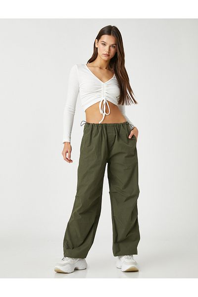 Koton Μακρυμάνικο T-Shirt Crop μπροστά με λαιμόκοψη V