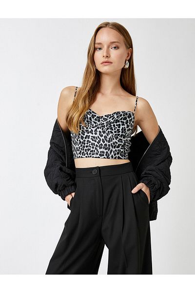 Koton Crop-Unterhemd mit dünnen Trägern und Leopardenmuster