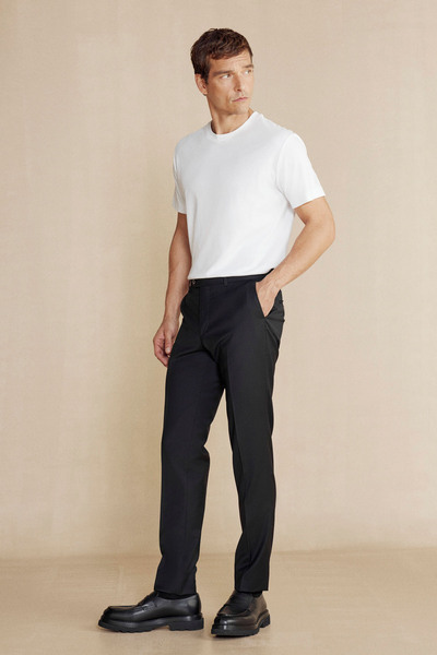 BROOKS BROTHERS Erkek Siyah %100 Yün Flannel Klasik Pantolon