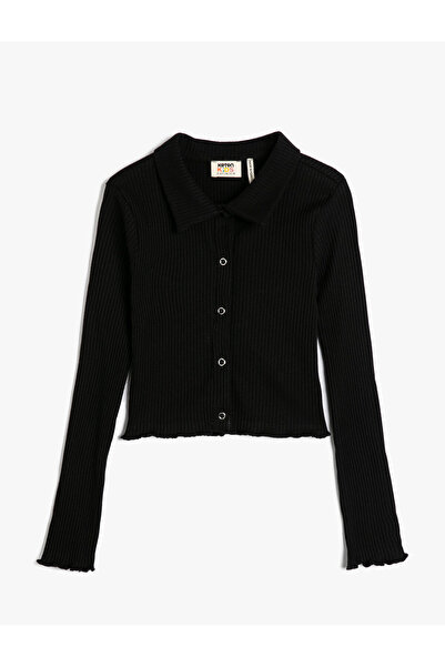 Koton Тениска с дълги ръкави, яка и риза с щракване, памук с рипс