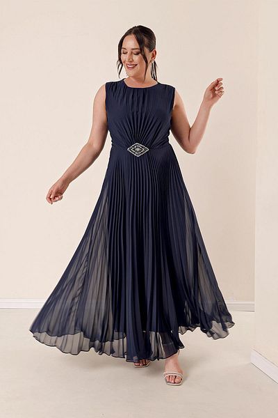 By Saygı Long Chiffon Dress - Buckle, Pleat and Lining