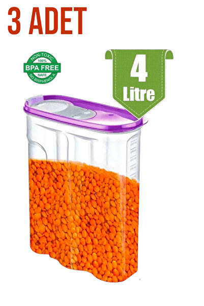 CocoVia ( 3 ADET ) 4 litre Renkli Kapaklı Su/Hava Geçirmez Kiler/Erzak Saklam...