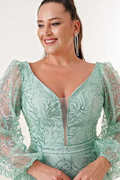 By Saygı Přední zadní strana Třpytivé dlouhé šaty s výstřihem do V s potiskem plus velikosti