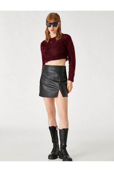 Koton Crop Sweater Plush Crew Neck