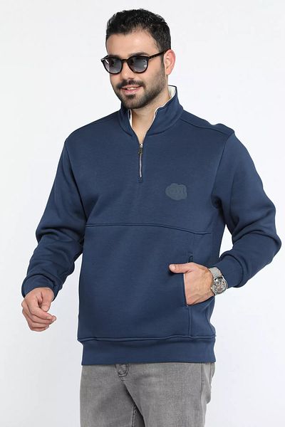 MİSHAR İTALİA Ανδρικό φούτερ με μισό φερμουάρ Navy Blue με διπλή όψη