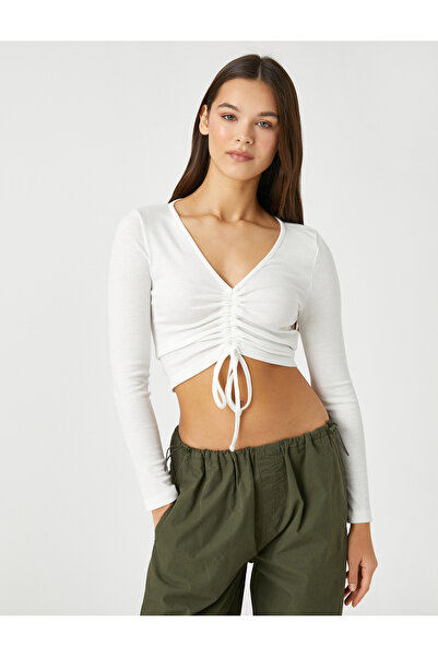 Koton Tričko s dlouhým rukávem vpředu s výstřihem do V