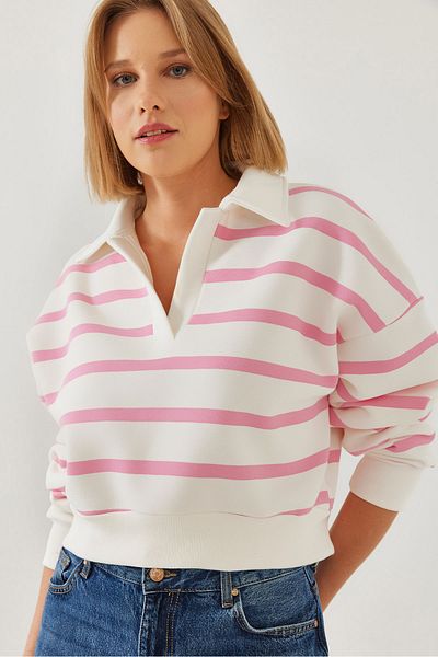 Bianco Lucci Damen-Sweatshirt mit Polokragen und drei Fäden 60351211