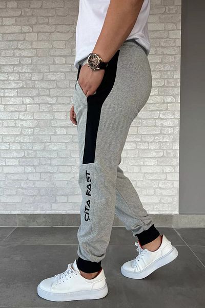 MİSHAR İTALİA Γκρι ανδρικό παντελόνι Jogger με ριμπ γράμματα