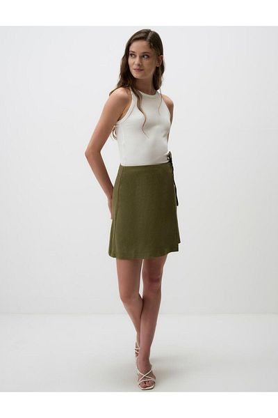Jimmy Key Khaki High Waist Laced Linen Skirt
