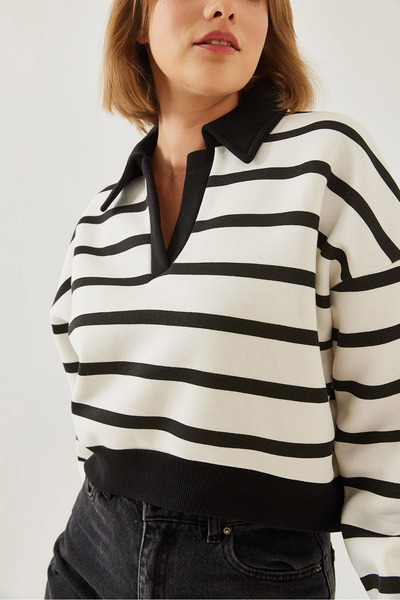 Bianco Lucci Dámská mikina Polo s výstřihem se třemi vlákny se zvýšeným pruhem 60351211