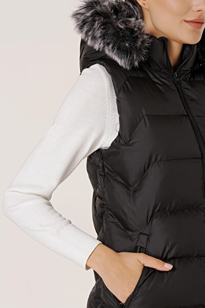 By Saygı Γούνινο φορητό φουσκωτό γιλέκο με κουκούλα πλαϊνή τσέπη με επένδυση με φερμουάρ