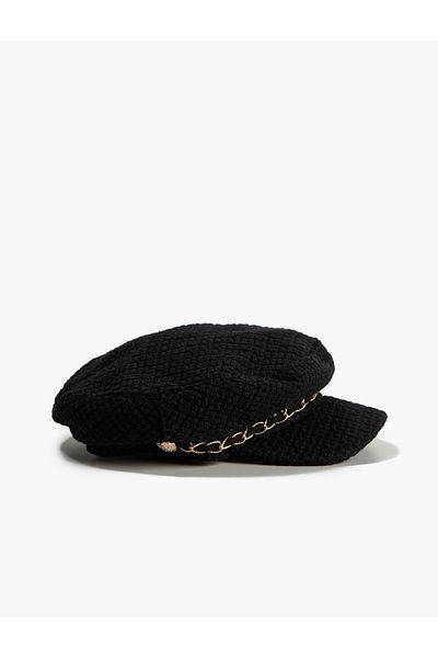 Koton Tweed Cap Hat with Metal Accessories
