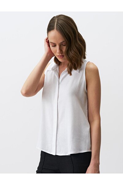 Jimmy Key Λευκό Αμάνικο Basic Λινό Μικτό Πουκάμισο