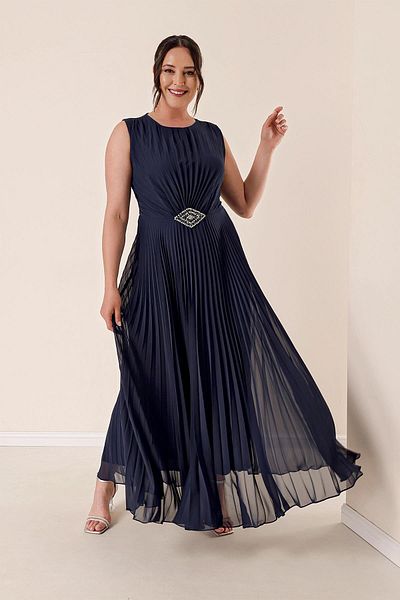 By Saygı Long Chiffon Dress - Buckle, Pleat and Lining