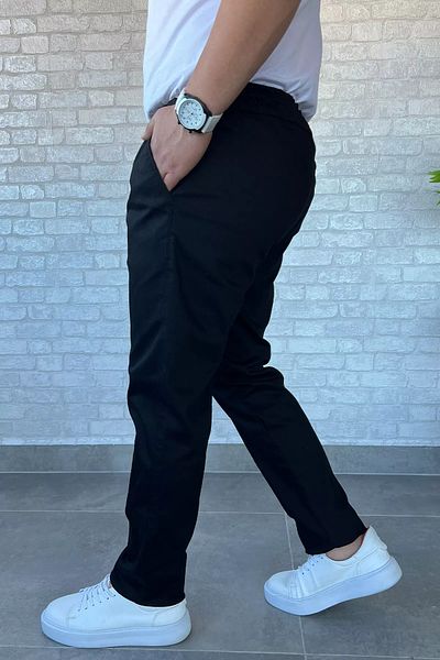 MİSHAR İTALİA Black Men's Elastic Waist Lace-Up Gabardine Trousers
