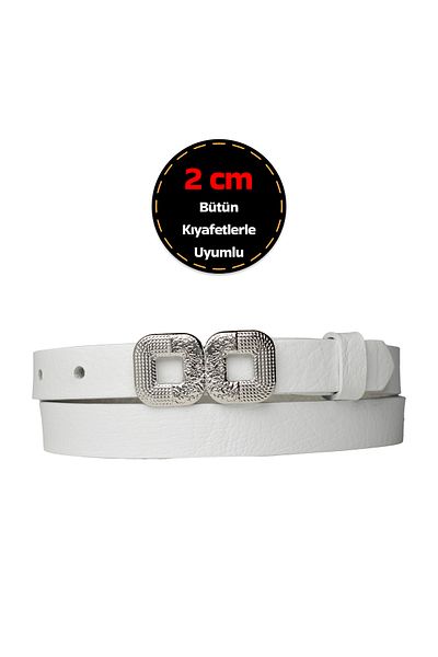 GoDeri 100% piele naturală, curea subțire de 2 cm alb lapte pentru femei cu cataramă argintie; centura rochie, centura pantalon_GÖZK