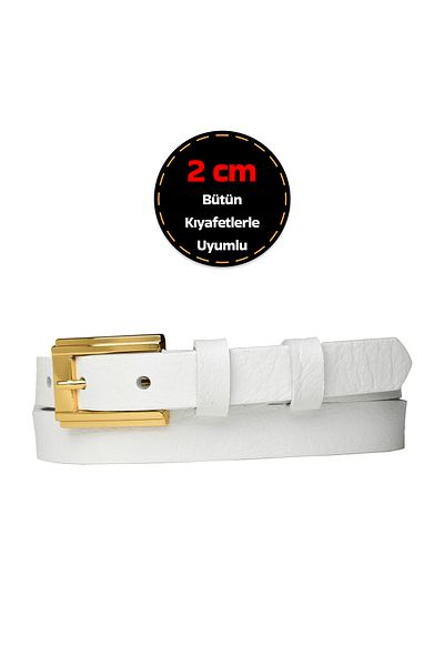 GoDeri Curea subțire de 2 cm alb lapte pentru femei cu cataramă de culoare aurie - 100% piele naturală, centură pentru rochie și pantaloni