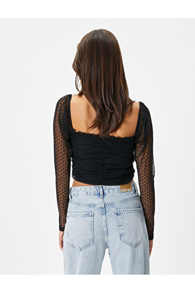 Koton Bluză din dantelă decupată cu decolteu pătrat Drapat Slim Fit